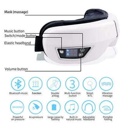 6D Smart Vibration Eye Massager Airbag Compress Eye Care Instrument Bluetooth Music Eye Massage Sleepping Mask Eye Relax Fatigue